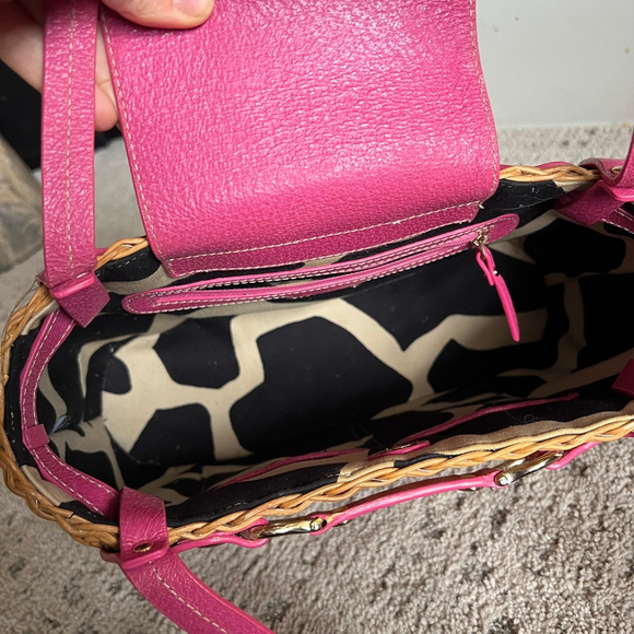 Kate Spade Brown Wicker with Pink Leather Trim Gold Detail Shoulder Bag - Picture 7 of 8